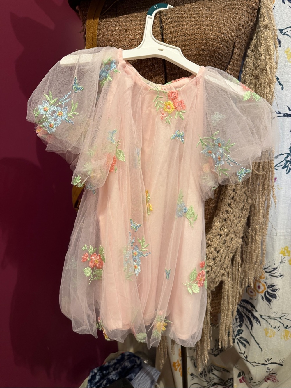 Girls Pink Embroidered Tulle Party Dress - Picture 2 of 8